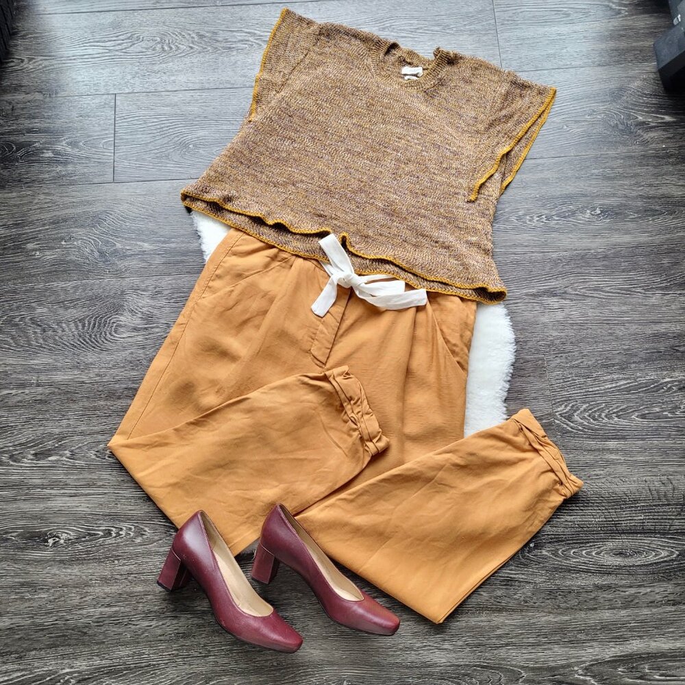 Ètoile Isabel Marant Cotton & Linen Blend Knit Frilly Vest Marled Yellow Sz 40